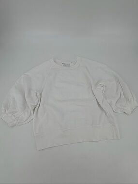 Unsubscribed USA White Puff Sleeve Distressed Sweatshirt Small